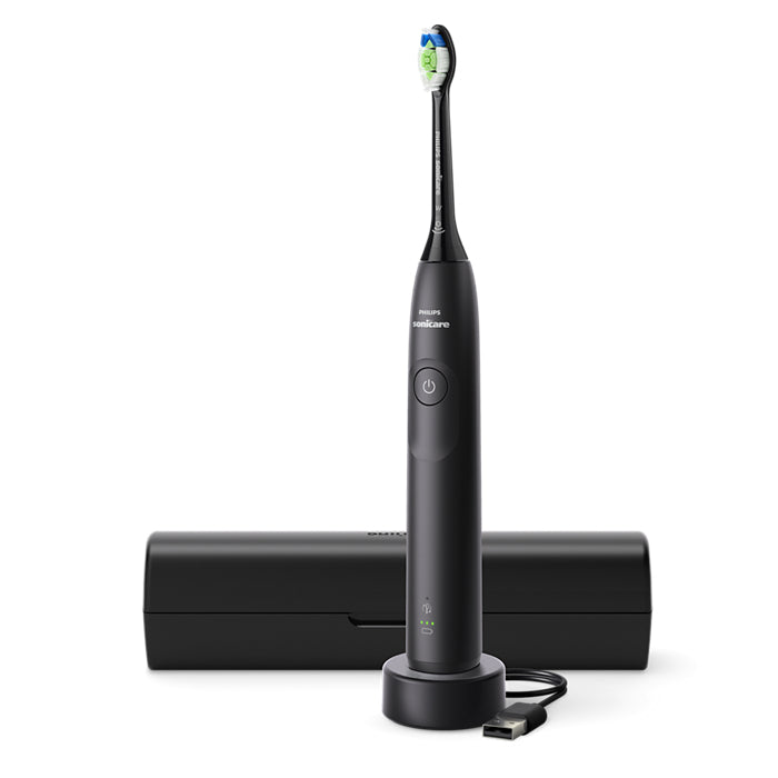 Philips 5300 Series Sonicare spazzolino elettrico sonico con base di ricarica e custodia, 2 livelli di intensità, sensore di pressione colore nero HX7101/02