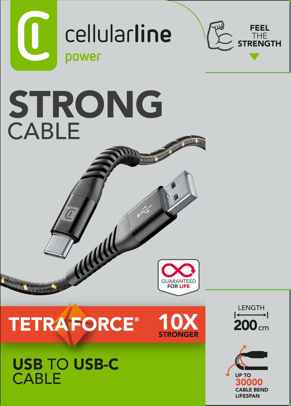 Cellularline Tetra Force Cable 200cm - USB-C Cavo USB-C ultra resistente