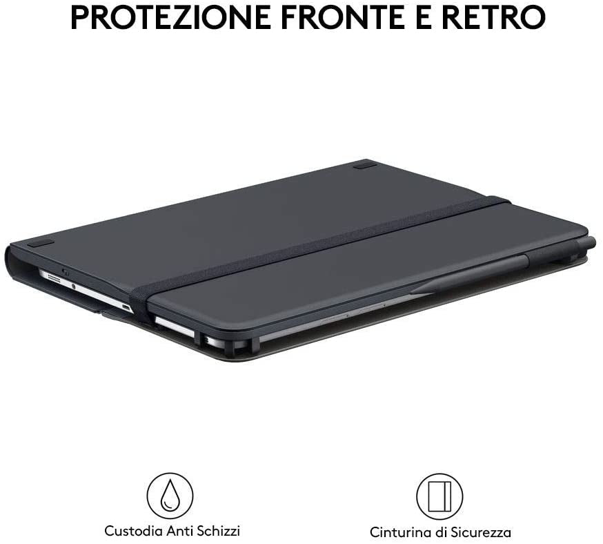 Logitech Universal Folio Cover iPad o Tablet con Tastiera Bluetooth Wireless, Per la maggior parte dei tablet da 9-10", iOS, Android, Windows, Italiano Qwerty, Nero