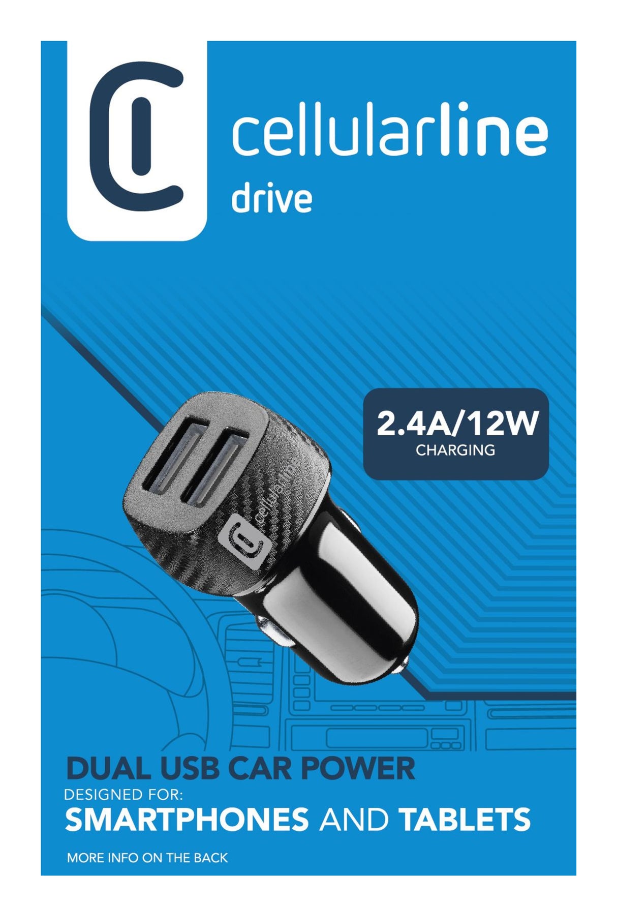Cellularline USB Car Charger Dual - Universal Caricabatterie da auto con doppia porta USB 10W