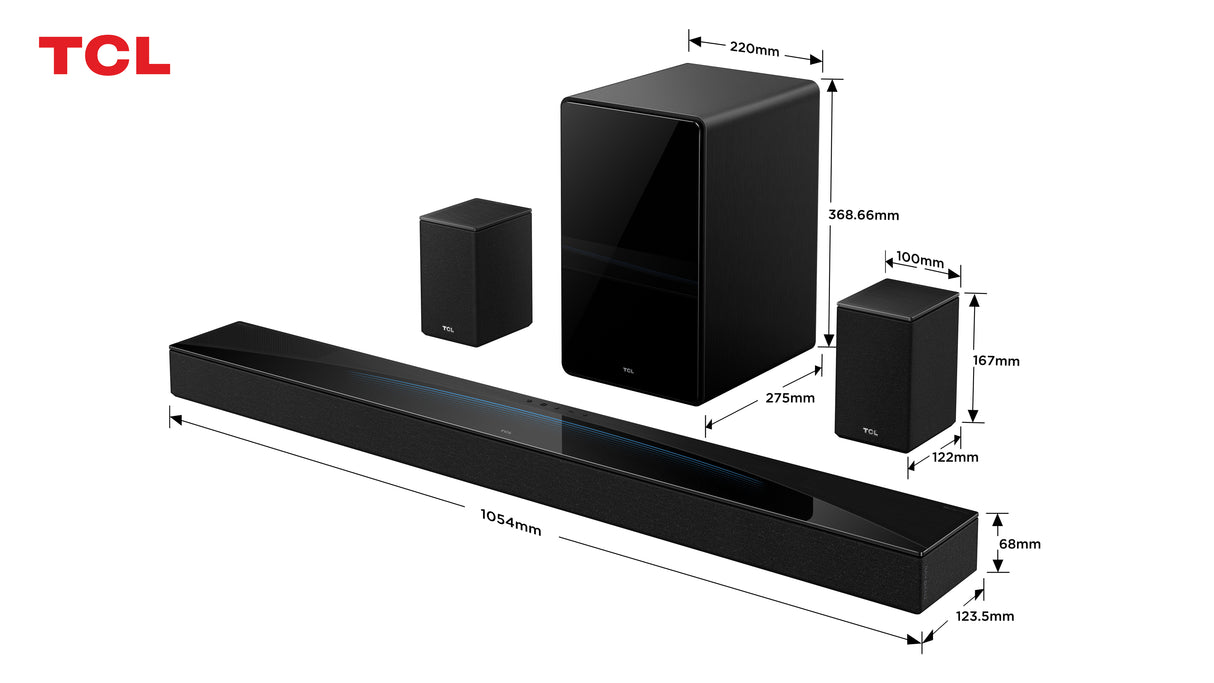 TCL Q Soundbar Q85H 7.1.4 canali, Dolby Atmos con Subwoofer integrato, 1020W