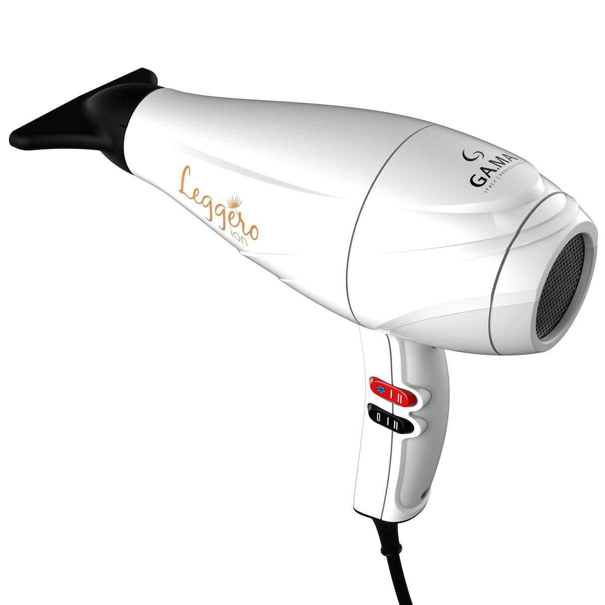 GA.MA Phon Leggero Ion: tecnologia agli ioni, anti crespo, 2400 W, Motore AC a lunga durata Made in Italy, 6 combinazioni di velocità e temperatura, colpo d'aria fredda, incluse 1 bocchette da 9 mm e 1 diffusore