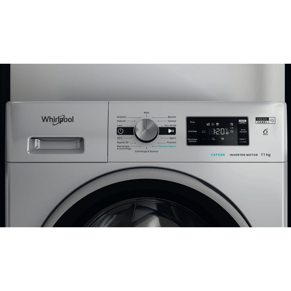 Whirlpool Lavatrice FFB 116 SILVER IT, Caricamento frontale, 11 kg, Centrifuga 1400 giri/min, Classe A