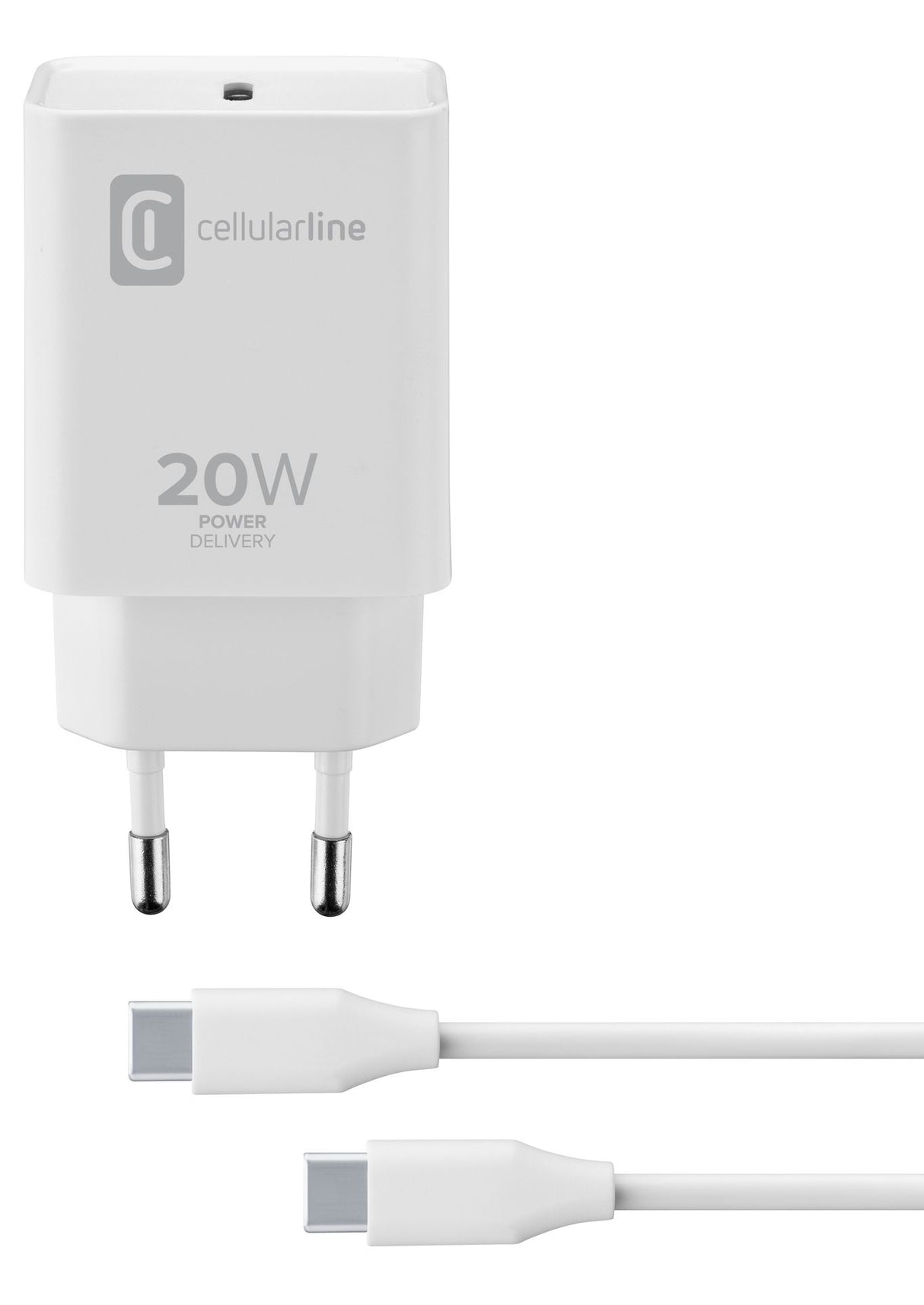Cellularline USB-C Charger Kit 20W - USB-C to USB-C - iPad Pro (2018 or later) and iPad Air (2020) Caricabatterie da rete USB-C 20W per la carica alla massima velocità di iPad Pro (2018 e successivi) e iPad Air (2020) con cavo USB-C to USB-C