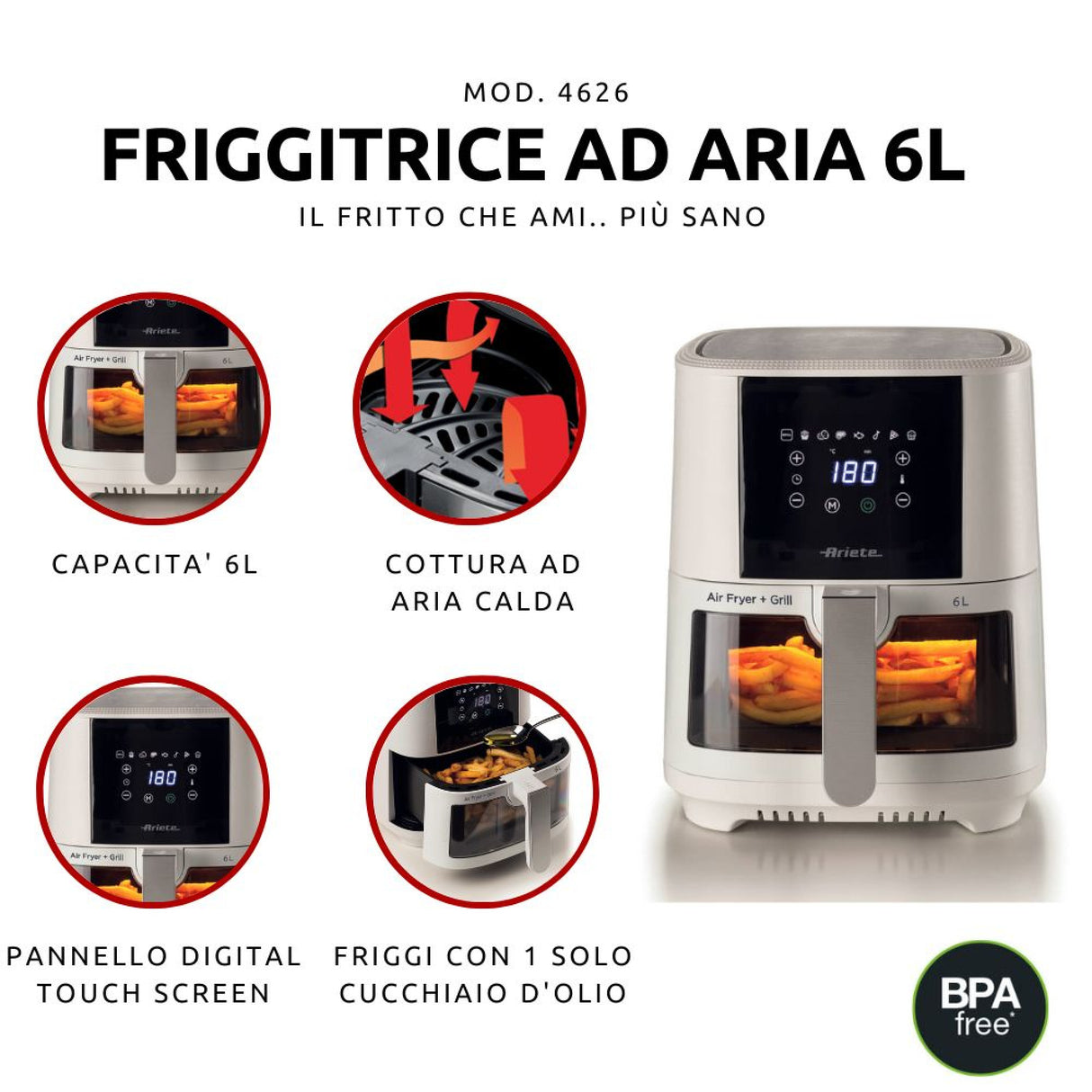 Ariete Airy Fryer Single White Friggitrice ad Aria