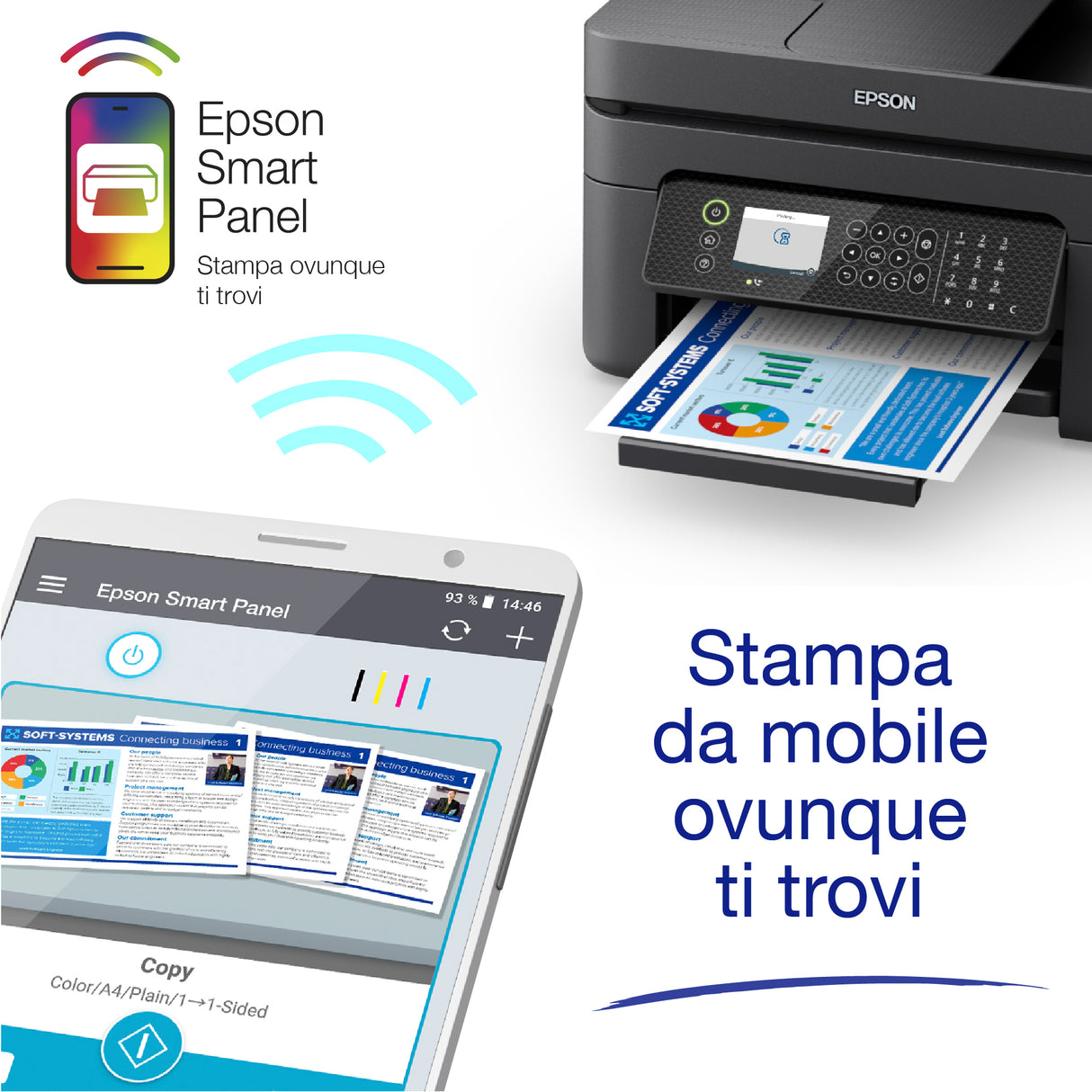 Epson WorkForce WF-2950DWF stampante multifunzione A4 getto d'inchiostro (stampa, scansione, copia), Display LCD 6.1cm, ADF, WiFi Direct, AirPrint, 3 mesi di inchiostro incluso con ReadyPrint