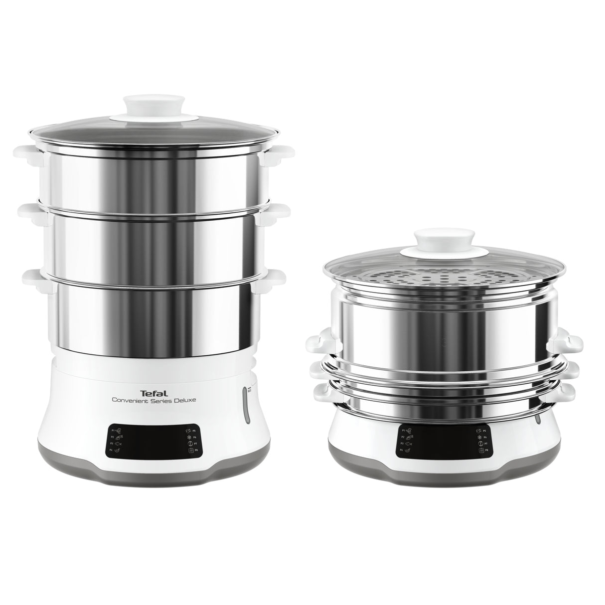 Tefal Convenient Series Deluxe VC502D pentola a vapore 3 cestello/i Superficie piana 900 W Acciaio inox, Bianco