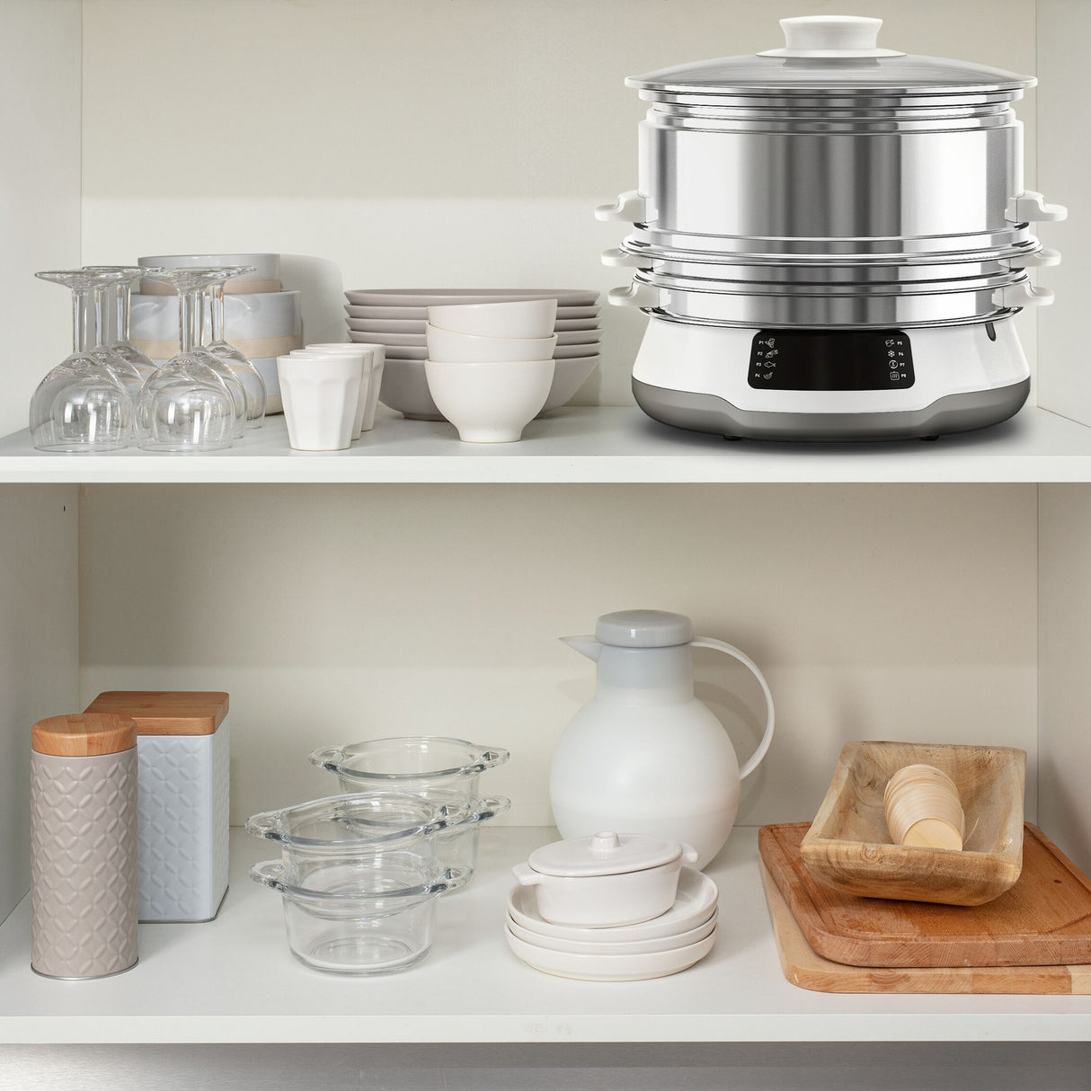 Tefal Convenient Series Deluxe VC502D pentola a vapore 3 cestello/i Superficie piana 900 W Acciaio inox, Bianco