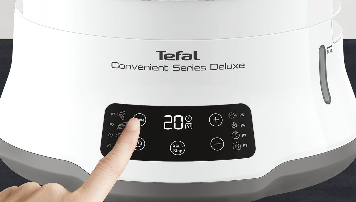 Tefal Convenient Series Deluxe VC502D pentola a vapore 3 cestello/i Superficie piana 900 W Acciaio inox, Bianco
