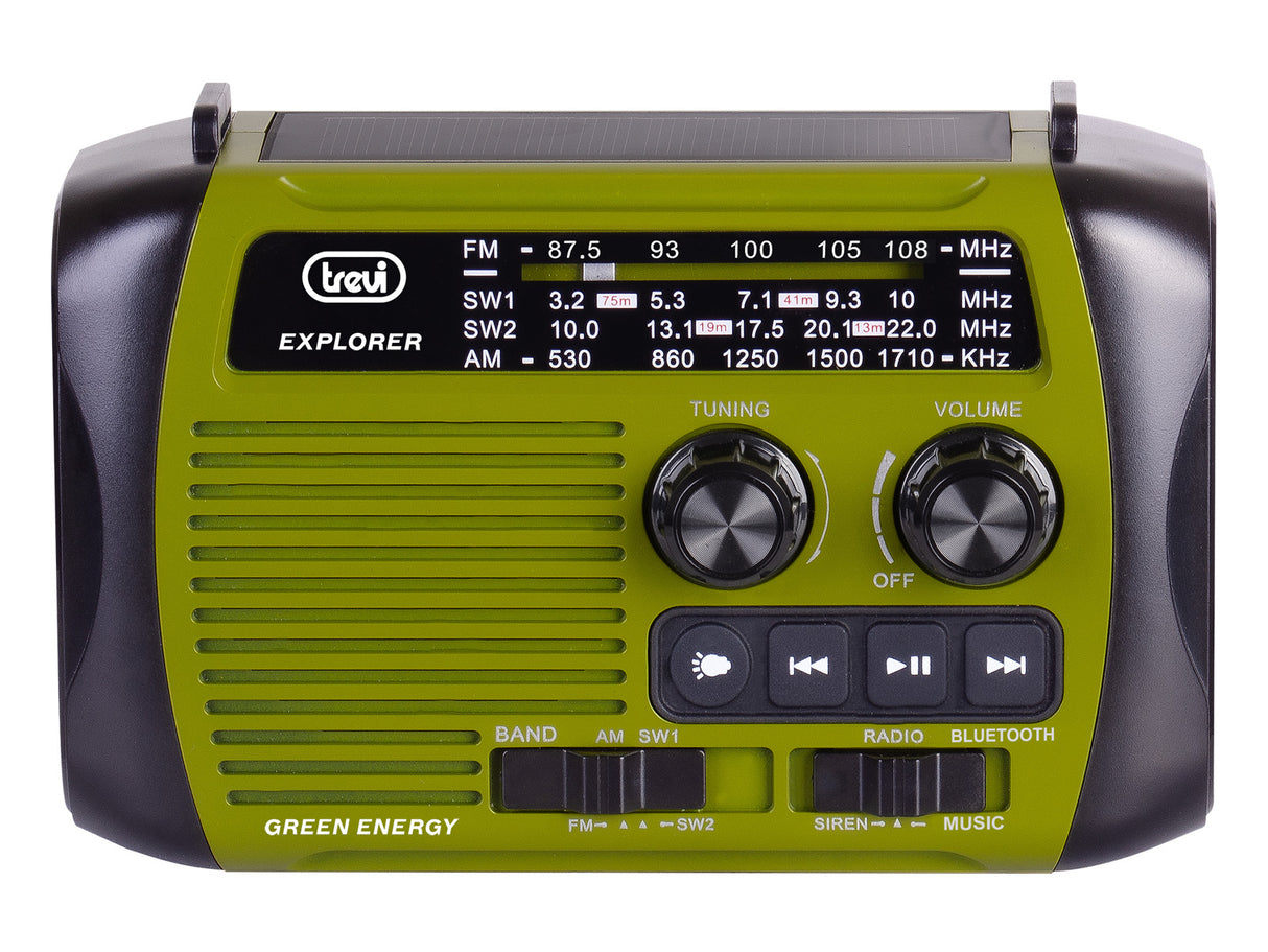 Trevi RADIO PORTATILE DINAMO E SOLARE USB MICRO SD WIRELESS E POWERBANK RA 7F30 BT VERDE