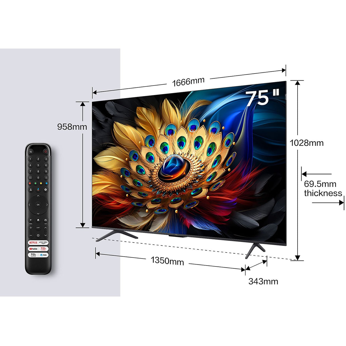 TCL C65 Serie C6 Smart TV QLED 4K 75" 75C655, audio Onkyo con subwoofer, Dolby Vision - Atmos, Google TV