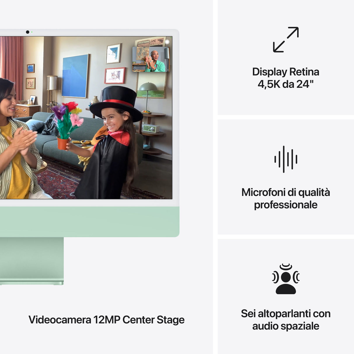 Apple iMac 24"Retina Display 4,5K, Chip M4 con CPU 10‑core, GPU 10‑core, 16GB, 512GB SSD, Verde