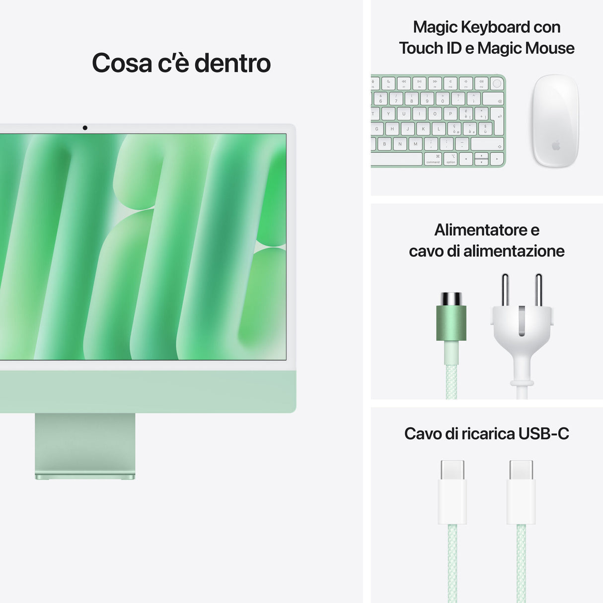 Apple iMac 24"Retina Display 4,5K, Chip M4 con CPU 10‑core, GPU 10‑core, 16GB, 512GB SSD, Verde
