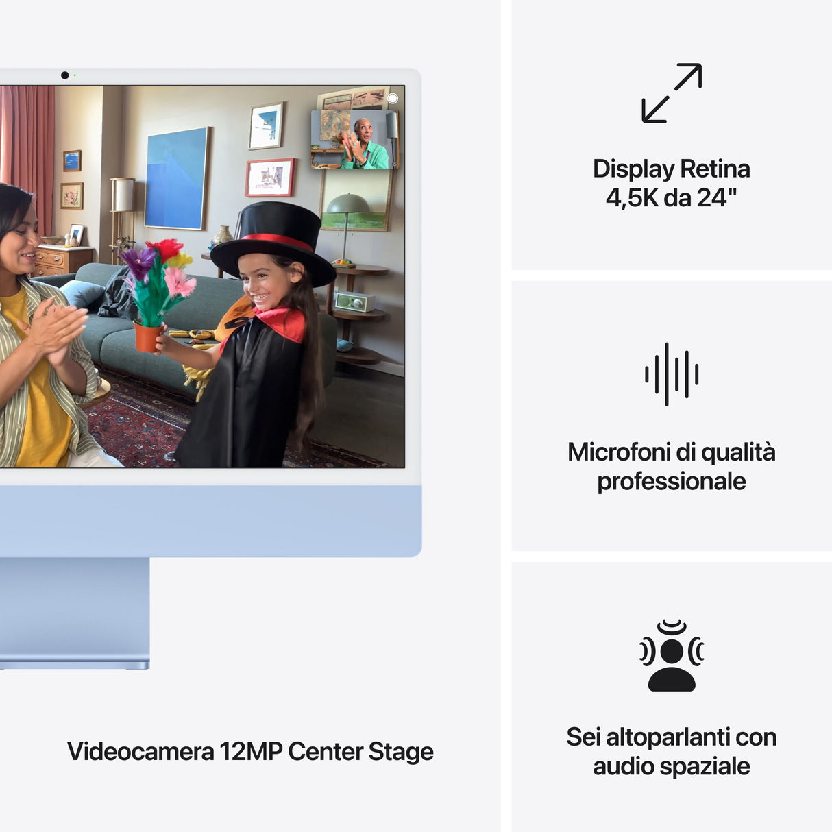 Apple iMac 24"Retina Display 4,5K, Chip M4 con CPU 10‑core, GPU 10‑core, 16GB, 256GB SSD, Blu