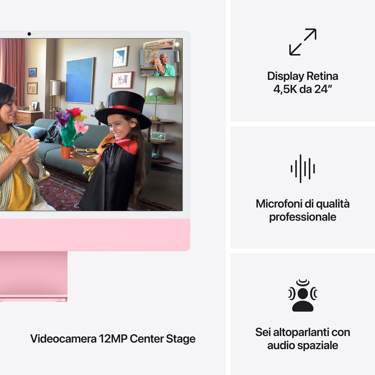 Apple iMac 24"Retina Display 4,5K, Chip M4 con CPU 10‑core, GPU 10‑core, 24GB, 512GB SSD, Rosa