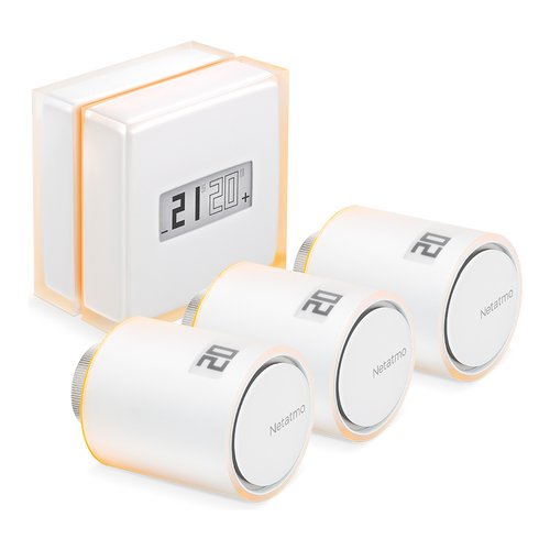 Netatmo Kit Termostato intelligente + 3 Valvole Termostatiche Intelligenti Aggiuntivi per Termosifoni