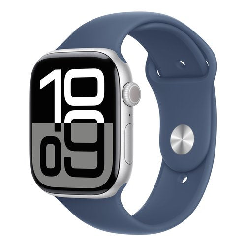 Apple Watch Series 10 Serie 10 GPS 46mm Cassa in Alluminio Color Argento con Denim Sport Band - M/L