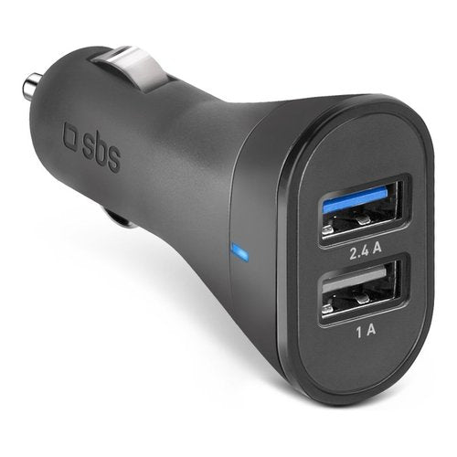 SBS Mini caricatore auto 12 Watt- Ricarica rapida con due porte USB universali
