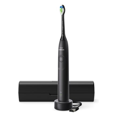 Philips 5300 Series Sonicare spazzolino elettrico sonico con base di ricarica e custodia, 2 livelli di intensità, sensore di pressione colore nero HX7101/02