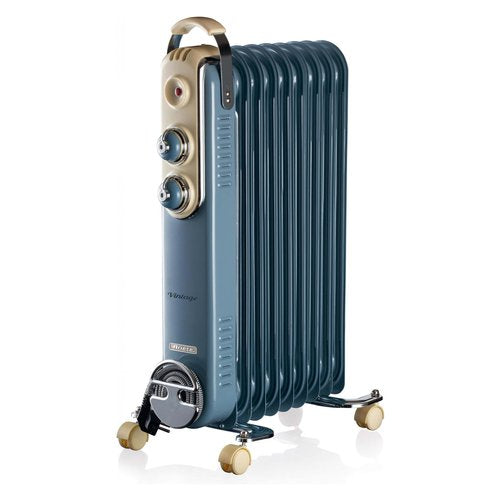 Ariete 838 Radiatore a olio Vintage Celeste - 9 elementi riscaldanti - 3 livelli di potenza - Maniglia e ruote per facile trasporto - max 2000 Watt