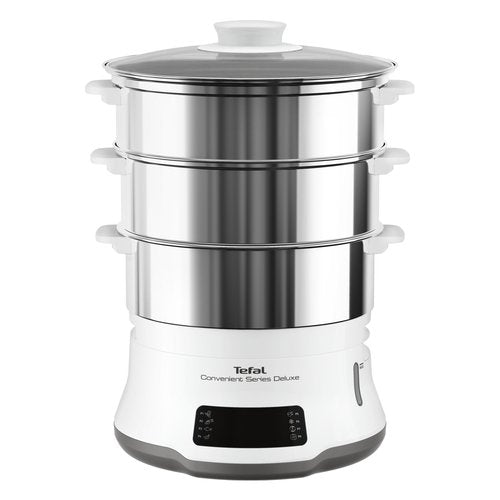 Tefal Convenient Series Deluxe VC502D pentola a vapore 3 cestello/i Superficie piana 900 W Acciaio inox, Bianco