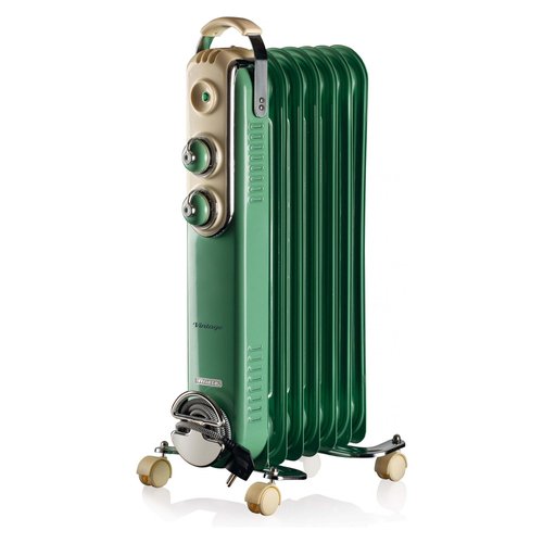 Ariete 837 Radiatore a olio Vintage Verde - 7 elementi riscaldanti - 3 livelli di potenza - Maniglia e ruote per facile trasporto - max 1500 Watt