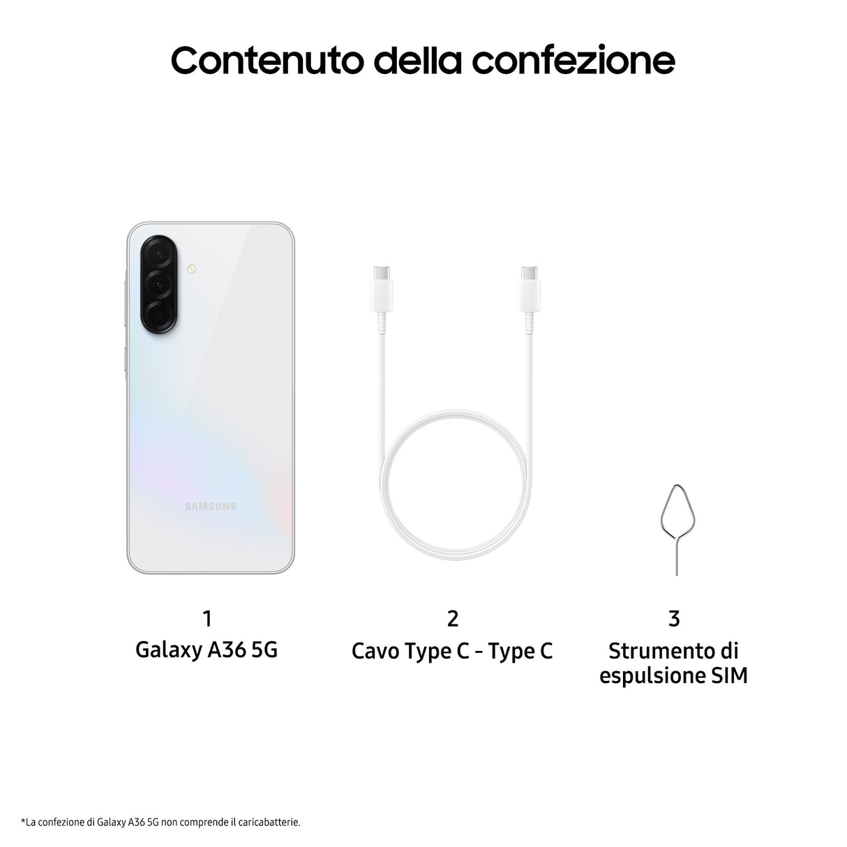 Samsung Galaxy A36 5G, Smartphone con Funzioni intelligenti, Display Super AMOLED 6.7”, 8GB RAM, 256GB, Camera 50MP, Batteria 5.000 mAh, IP67, Awesome White