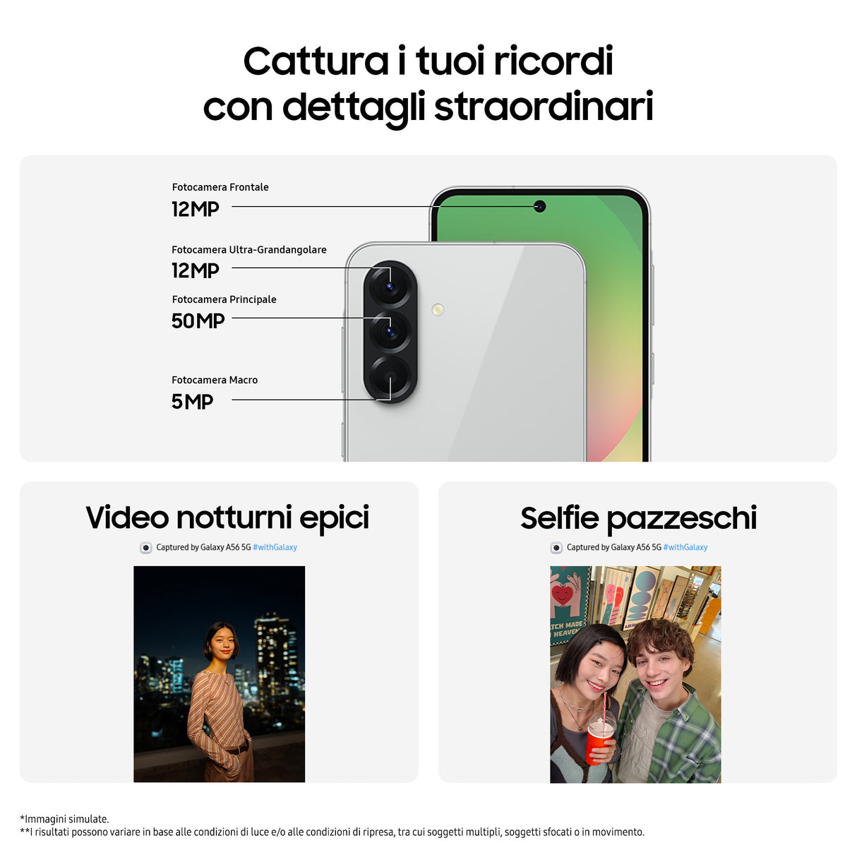 Samsung Galaxy A56 5G, Smartphone con Funzioni intelligenti, Display Super AMOLED 6.7”, 8GB RAM, 256GB, Camera 50MP, Batteria 5.000 mAh, IP67, Awesome Olive