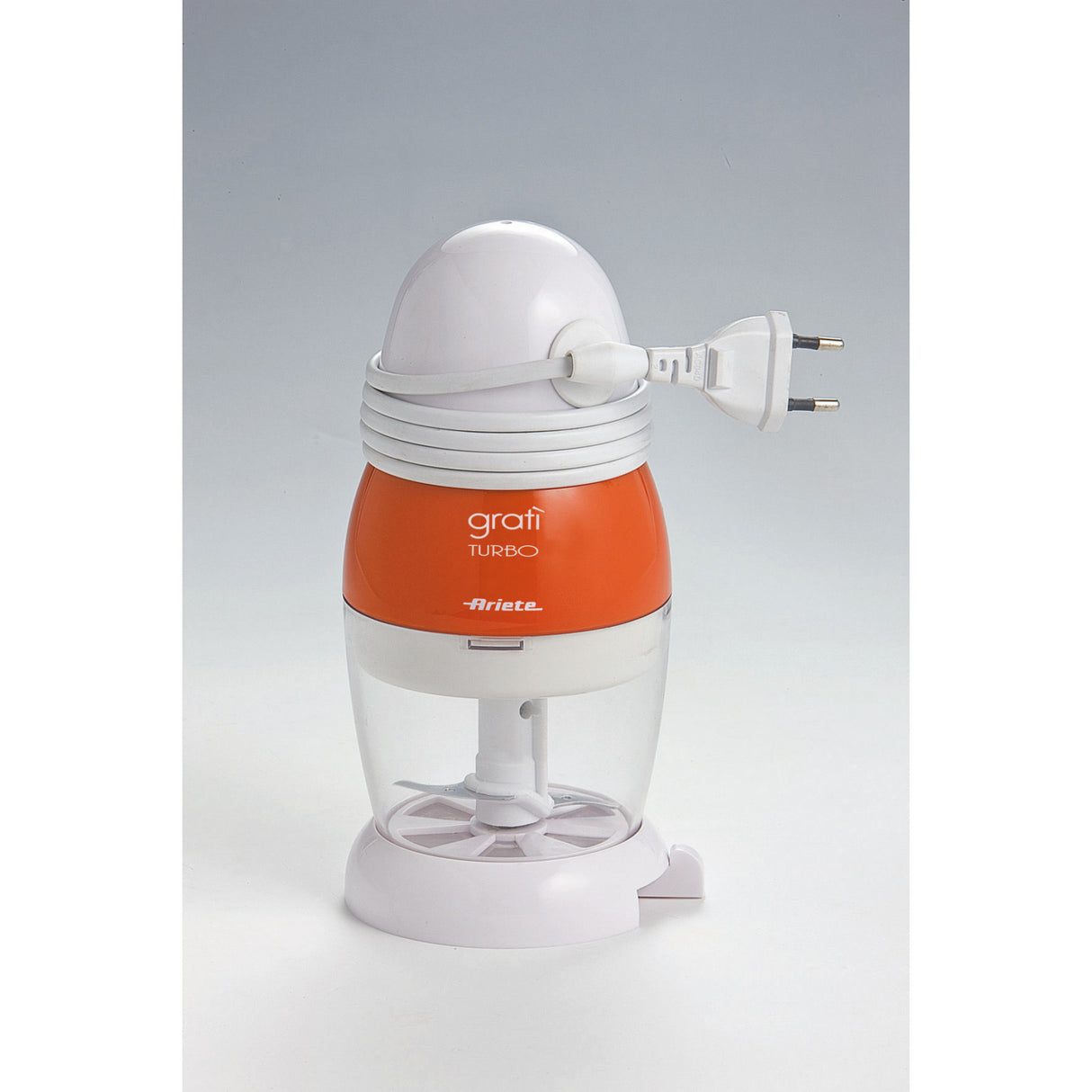Ariete 439 Gratì Turbo - Grattugia elettrica che si trasforma in Formaggera con dosatore da tavola - Coperchio salvafreschezza - Lama Acciaio Inox