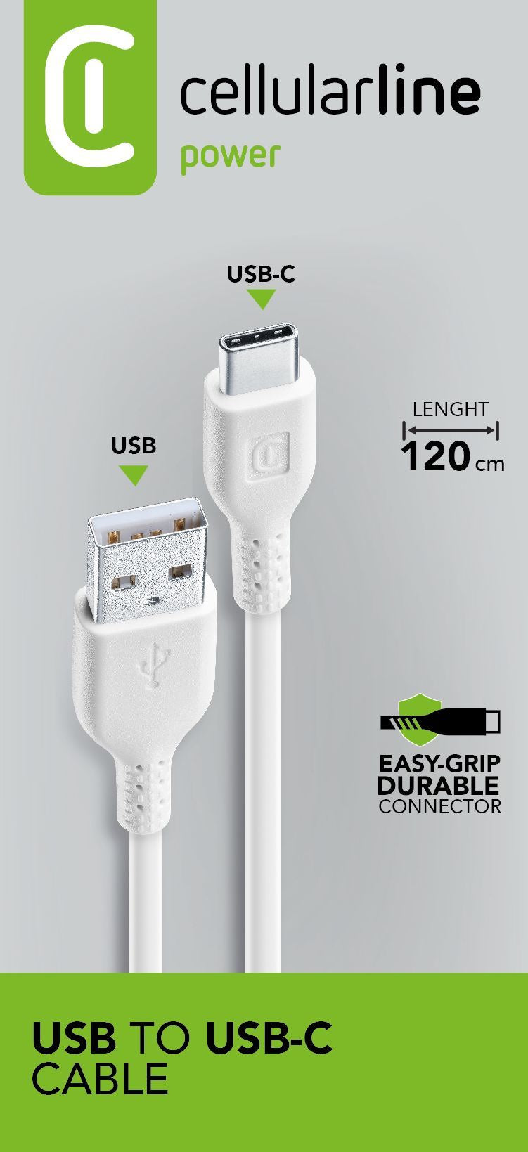 Cellularline Power Cable 120cm - USB-C Cavo USB-C per ricarica e trasferimento dati