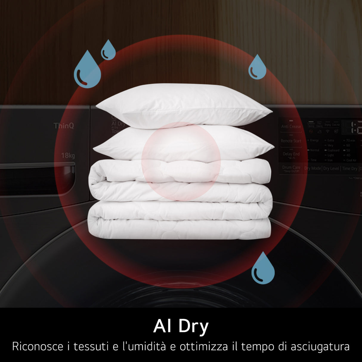 LG RH18U8AVCW Asciugatrice 18kg Pompa di calore DUAL Inverter Classe A+++, Motore Direct Drive, AI Dry, Wi-Fi, Bianca