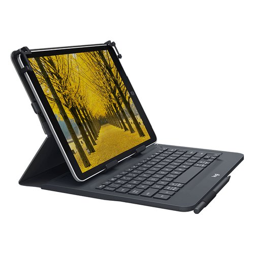 Logitech Universal Folio Cover iPad o Tablet con Tastiera Bluetooth Wireless, Per la maggior parte dei tablet da 9-10", iOS, Android, Windows, Italiano Qwerty, Nero
