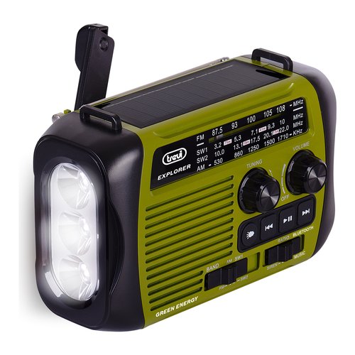 Trevi RADIO PORTATILE DINAMO E SOLARE USB MICRO SD WIRELESS E POWERBANK RA 7F30 BT VERDE