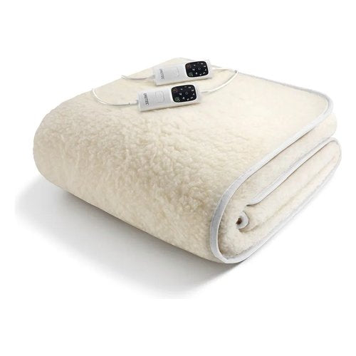 Imetec Scaldasonno Adapto matrimoniale 150 x 160 cm, Basso consumo, Riscaldamento rapido, Temperatura personalizzata, 100% lana e merino, Made in italy, 2 comandi separati, 6 temperature