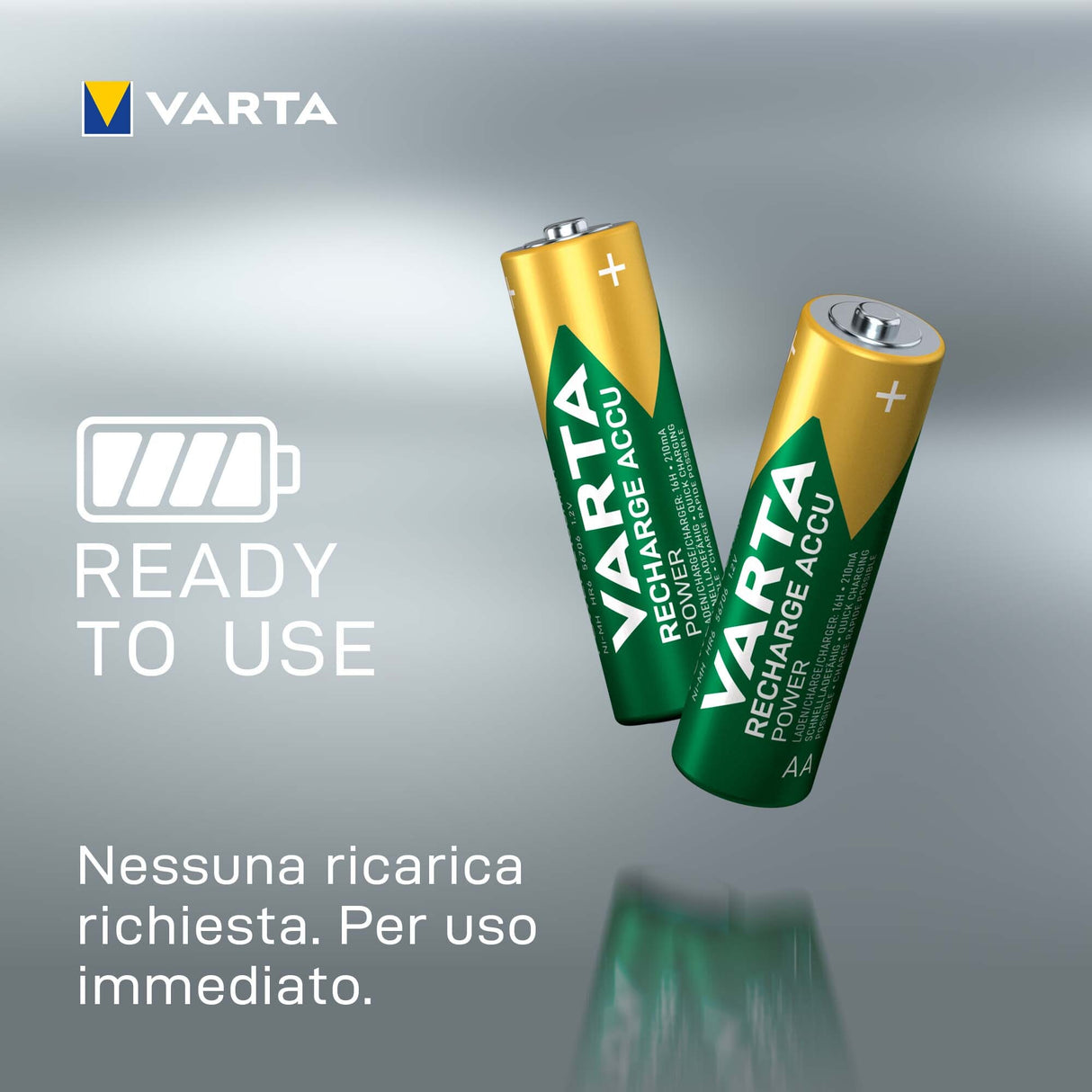 Varta Recharge Accu Power AA 2600 mAh Blister da 4 (Batteria NiMH Accu Precaricata, Mignon, batteria ricaricabile, pronta all'uso)
