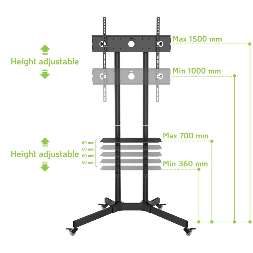 Techly Supporto a Pavimento con Mensola Trolley TV LCD/LED/Plasma 30-65" (ICA-TR6)