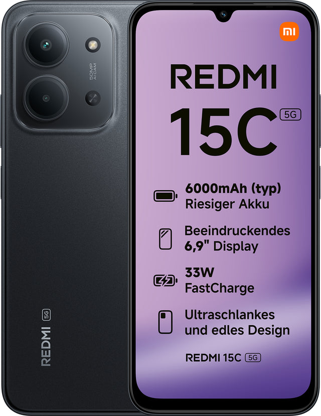 Xiaomi Redmi 15C 17,5 cm (6.9") 5G USB tipo-C 4 GB 128 GB 6000 mAh Nero