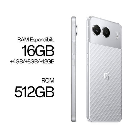 OnePlus Nord Nord4 Smartphone, Doppia fotocamera 50+8MP, Selfie 16MP, Display 6.74” 120HZ AMOLED FHD+, 5500mAh, RAM 16GB(Esp4GB/8GB/12GB)+ROM 512GB, [Versione Italia], Mercurial Silver