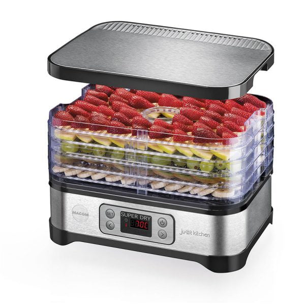 Macom Superdry Nero, Essiccatore in acciaio spazzolato, schermo lcd con temperatura regolabile e timer 450 W