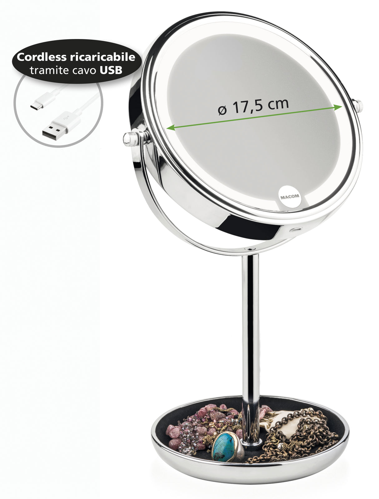Macom Enjoy & Relax 233 specchietto per trucco Libera installazione Rotondo Cromo