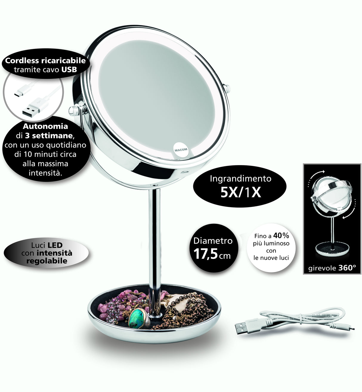 Macom Enjoy & Relax 233 specchietto per trucco Libera installazione Rotondo Cromo