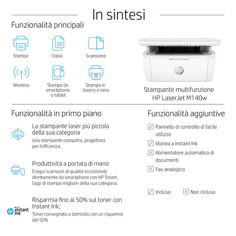 HP LaserJet Stampante multifunzione M140w