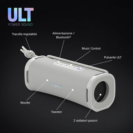 Sony ULT FIELD 1 - Speaker portatile wireless Bluetooth con ULT POWER SOUND, bassi potenti, IP67, impermeabile, antipolvere, antiurto, batteria da 12 ore, qualità chiamata chiara, anche da esterno, viaggio