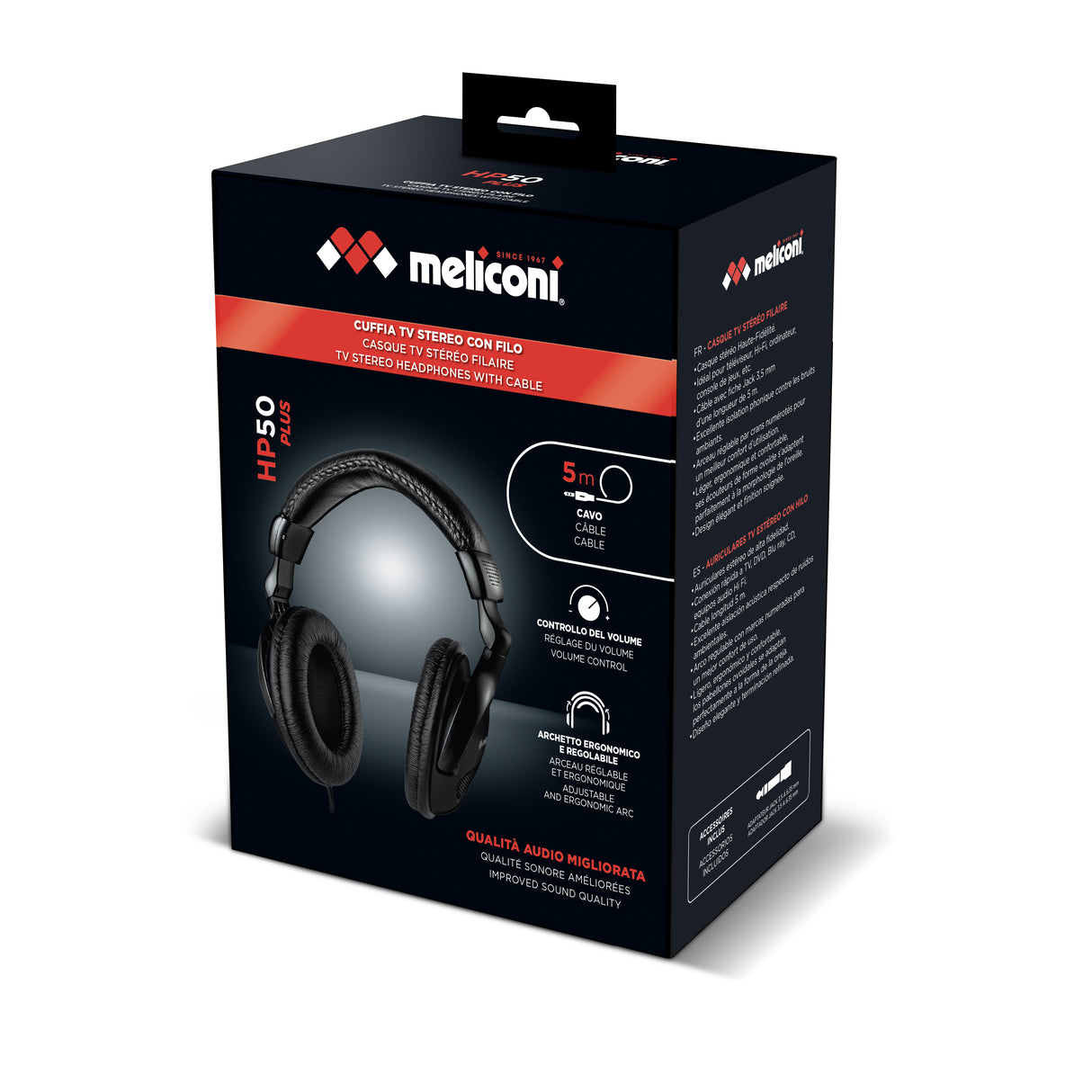 Meliconi HP 50 plus - Cuffie con cavo audio 5m (jack 3,5mm) ideali per la TV