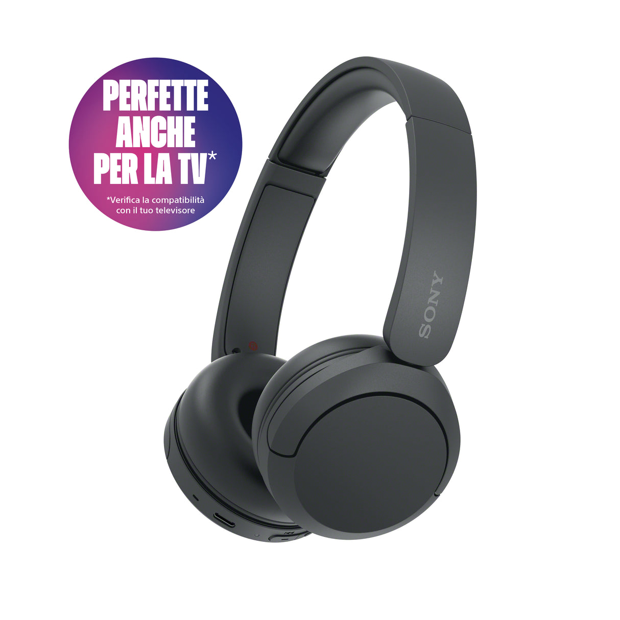 Sony Cuffie Bluetooth wireless WH-CH520 - Durata della batteria fino a 50 ore con ricarica rapida, stile on-ear - Nero