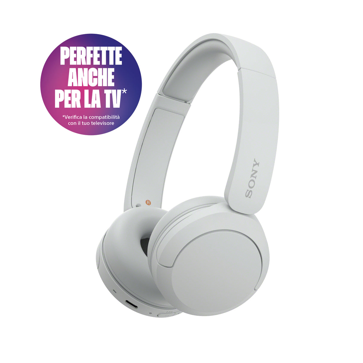 Sony Cuffie Bluetooth wireless WH-CH520 - Durata della batteria fino a 50 ore con ricarica rapida, stile on-ear - Bianco