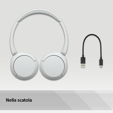 Sony Cuffie Bluetooth wireless WH-CH520 - Durata della batteria fino a 50 ore con ricarica rapida, stile on-ear - Bianco