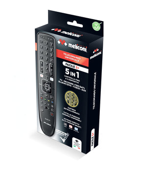 Meliconi Gumbody Facile 5+ telecomando DVD/Blu-ray, Sistema audio domestico, Sistema Home cinema, Sky, Altoparlante Soundbar, TV Pulsanti