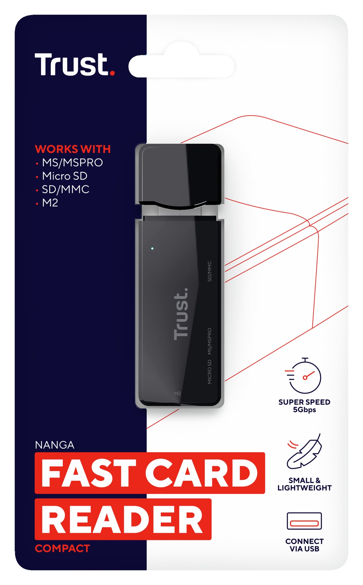 Trust NANGA lettore di schede USB 3.2 Gen 1 (3.1 Gen 1) Type-A Nero