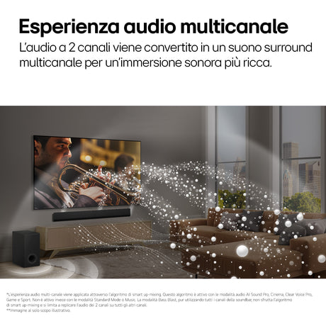 LG Soundbar SG10TY, 420W su 3.1 canali, Dolby Atmos, Wi-Fi, Design a filo muro